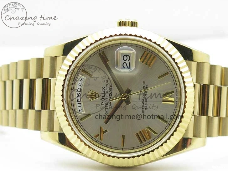 MiroTime 0220 Day-Date 40mm 228239 BP New Dial Version 904 YG Silver Roman Markers Dial on SS President Bracelet A Popular 2806